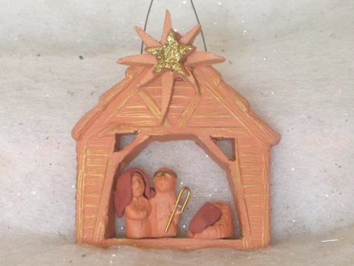 Stable Nativity Terracotta Southwestern Christmas Ornament